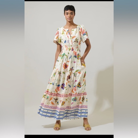 Sugarlips Dresses & Skirts - SugarLips Miraflor Rony Smocked Maxi Dress Ivory Multi
